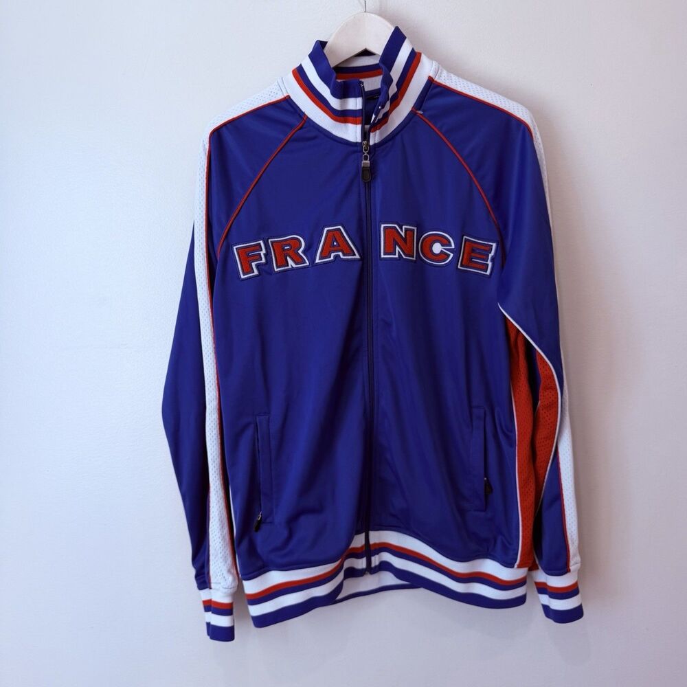 France Track Jacket 10 Size Large Blue Red White Embroidered Vintage Style